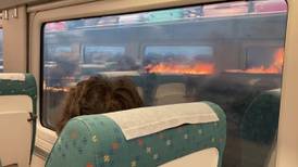VIDEO | Momento de pánico: Tren queda detenido en medio de un incendio forestal en España