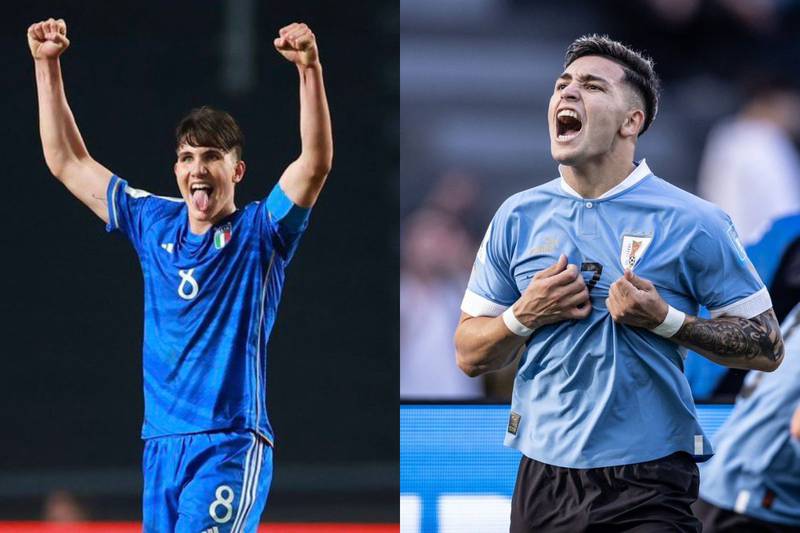 Jugadores de Italia y Uruguay festejan durante el Campeonato Mundial Sub 20 que se disputa en Argentina.