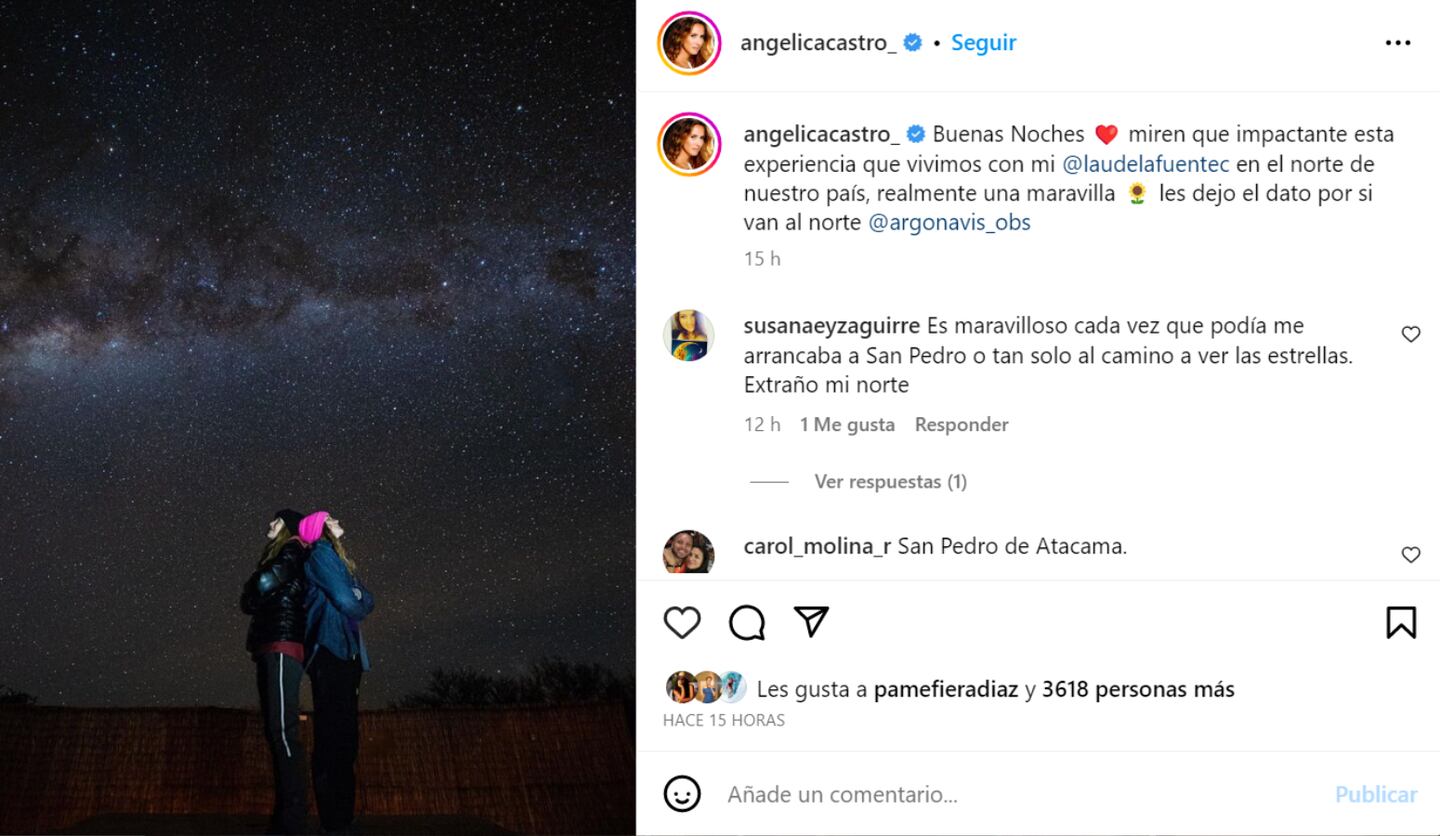 Pantallazo de Instagram de Angélica Castro