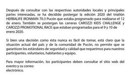 Ironman 70.3 de Pucón fue suspendido por la crisis social del país