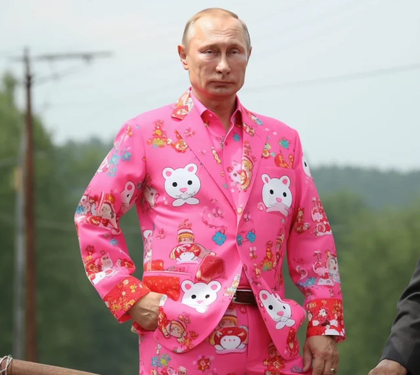 Vladímir Putin, presidente de Rusia, con traje de Hello Kitty