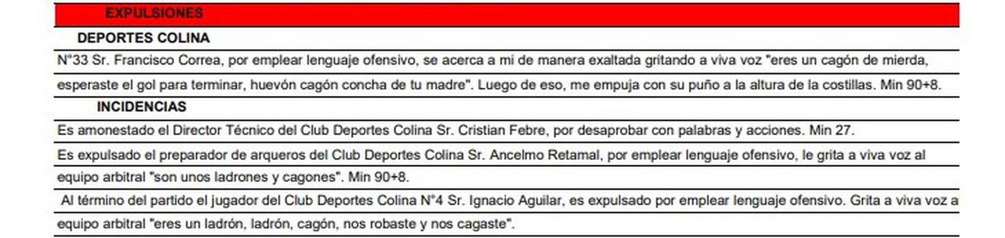 Informe arbitral Copa Chile