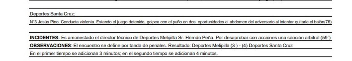 Informe árbitro Copa Chile