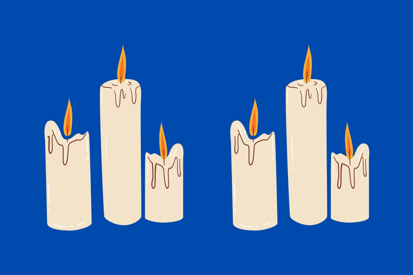 Hay dos grupos de velas que parecen iguales, pero que tienen cuatro diferencias entre ellas.