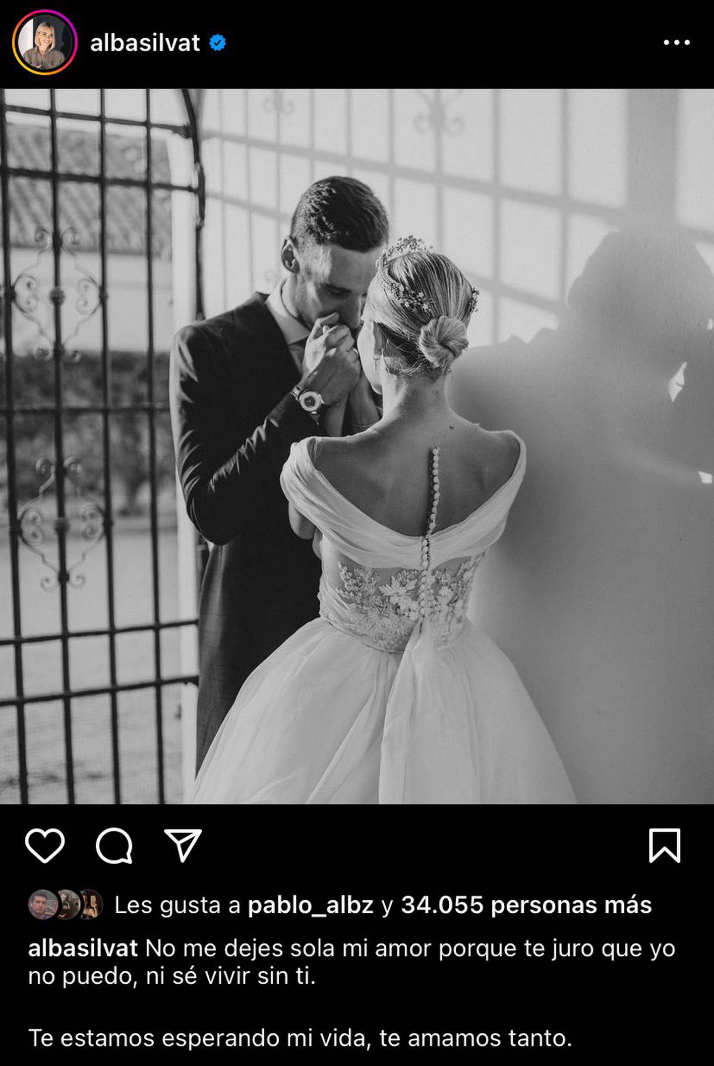 Publicación en Instagram de Alba Silva, esposa del futbolista de PSG Sergio Rico.