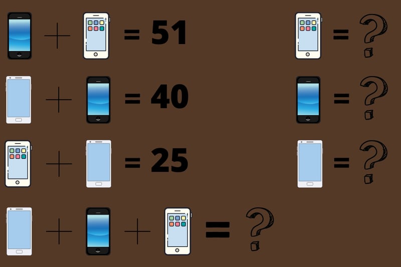 En este test visual hay un desafío matemático, donde cada celular tiene un valor incógnito que se debe encontrar mediante sumas.