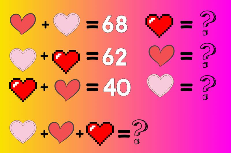 En este test visual hay tres corazones y las personas deben intentar descifrar el valor de cada uno de estos.
