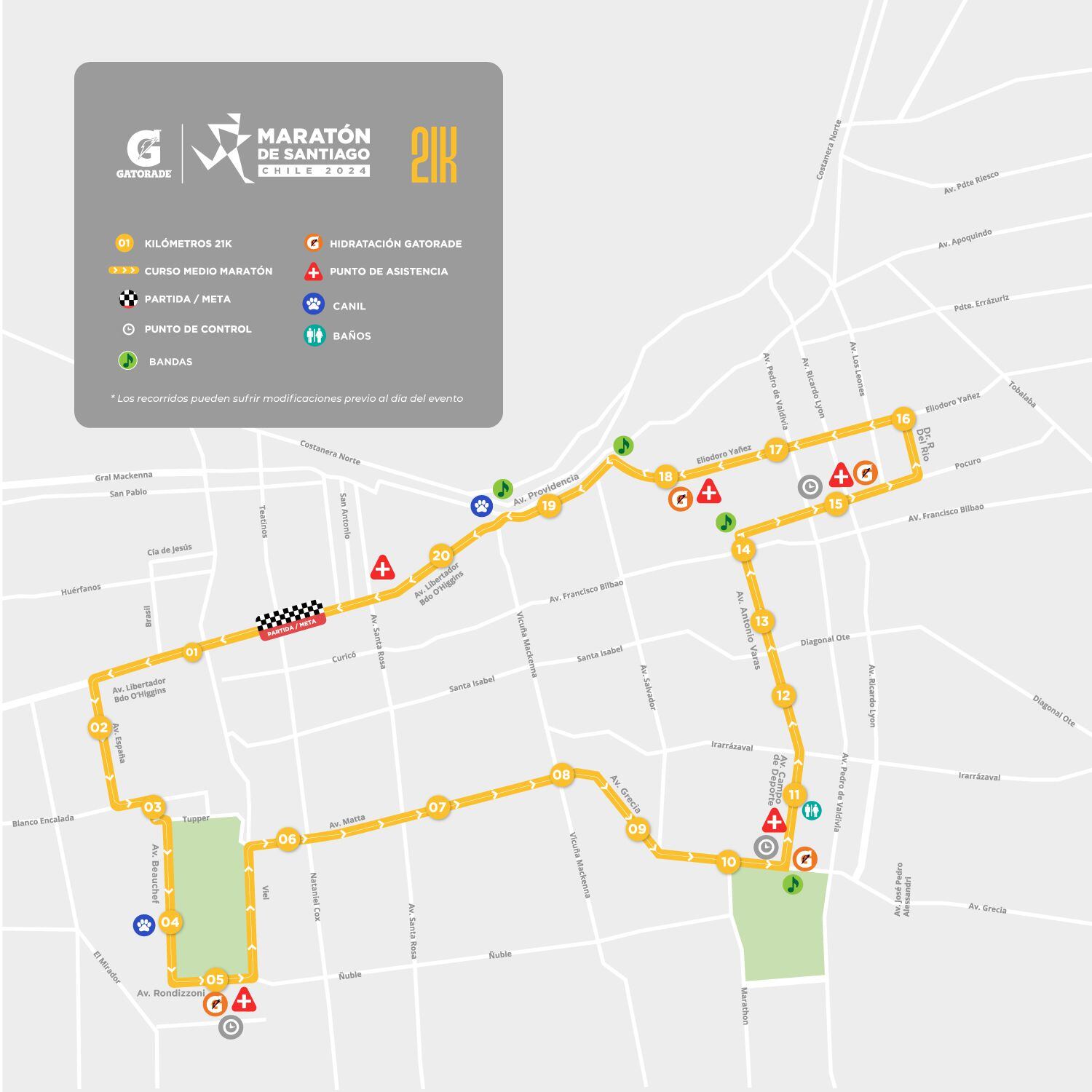 Recorrido de los 21 kilómetros del Maratón de Santiago