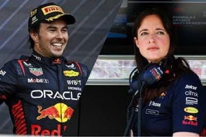 Hannah Schmitz felicita a Checo Pérez tras su actuación en el GP de España