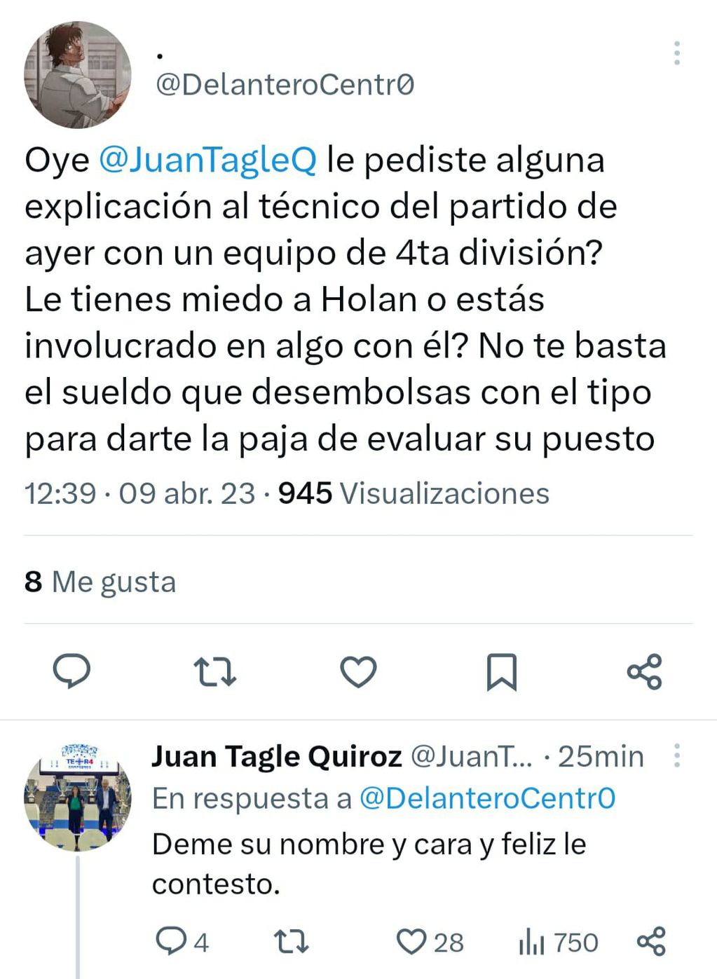 Juan Tagle le contestó a hincha de la UC.
