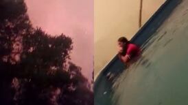 VIDEO | Familia de Santa Juana se refugia de incendio forestal escondiéndose en una piscina