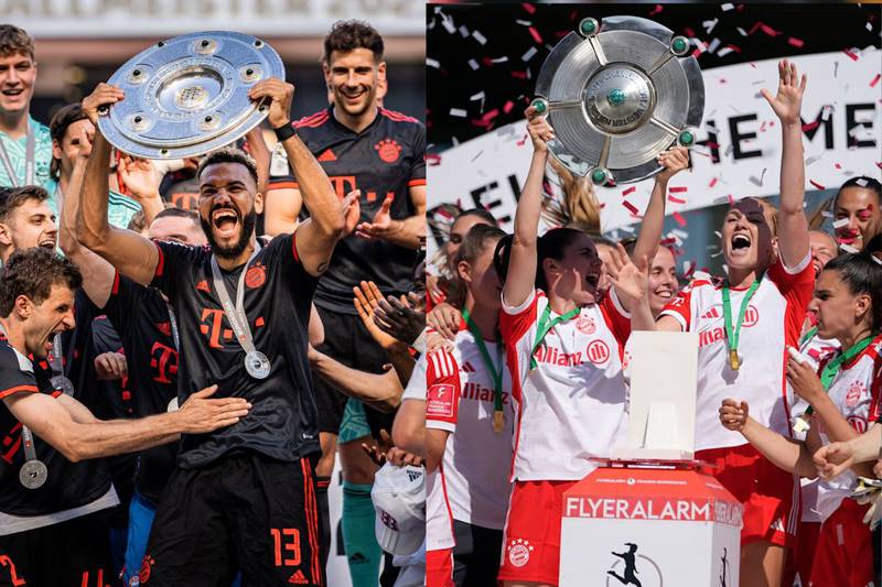 Jugadores y jugadoras del Bayern Munich celebran la obtención de sus respectivas coronas en la Bundesliga.