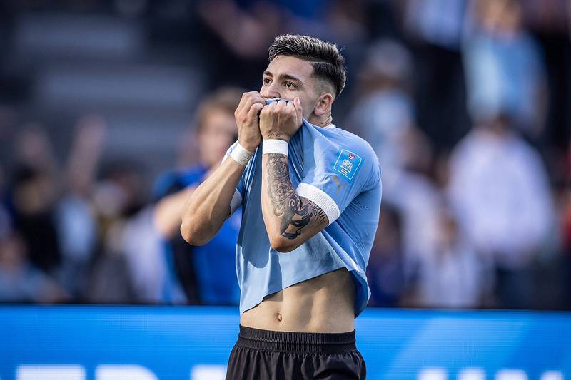 Anderson Duarte en primer plano festeja el gol anotado con Uruguay a Israel en semifinales de la Copa del Mundo sub 20.