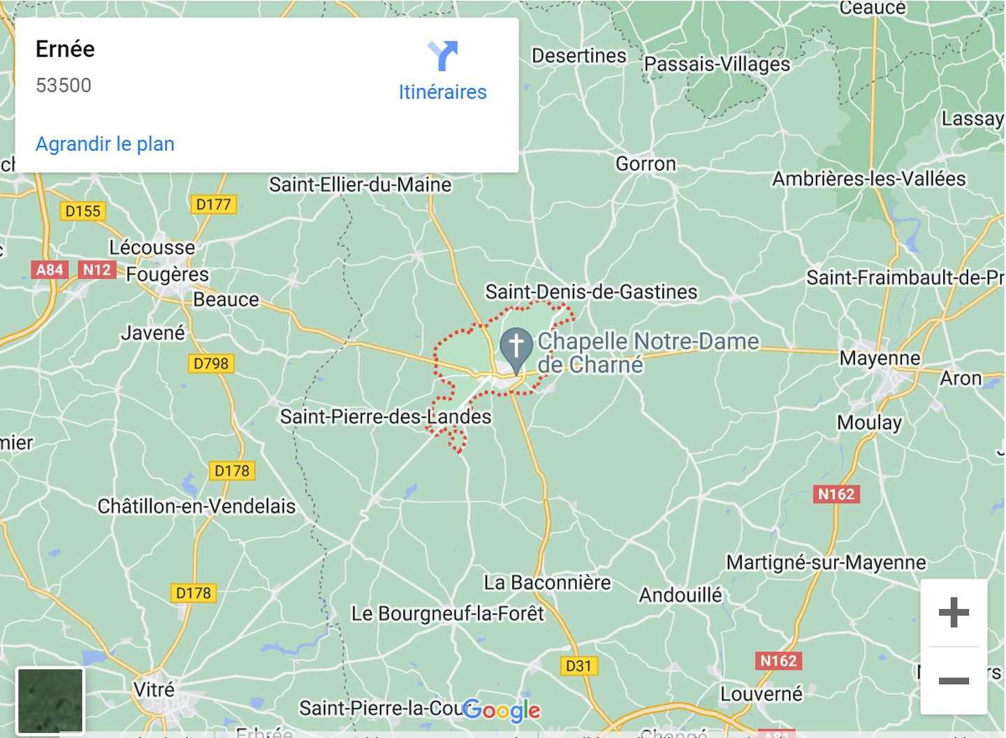 Captura de Pantalla de Mapa de Francia con las zonas afectadas por el tornado.