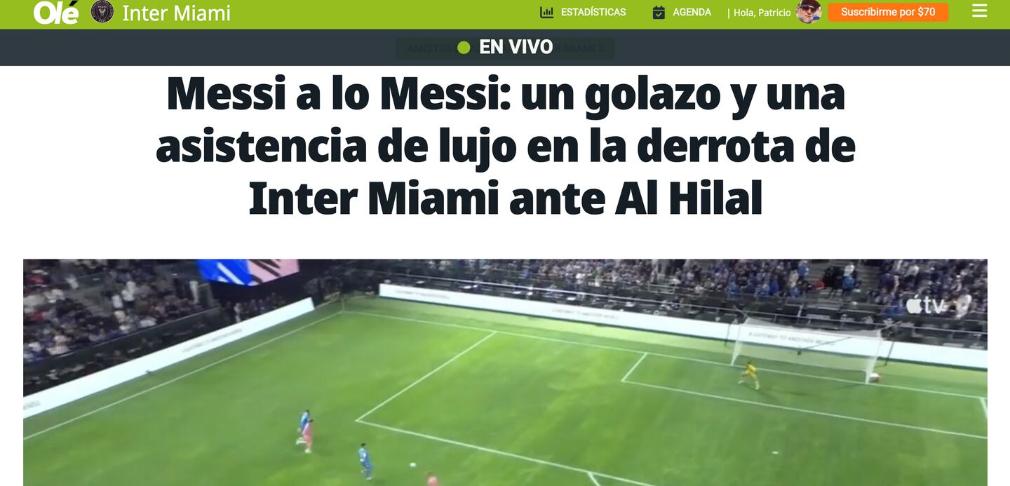 Olé catalogó como golazo un penal de Lionel Messi contra Al Hilal
