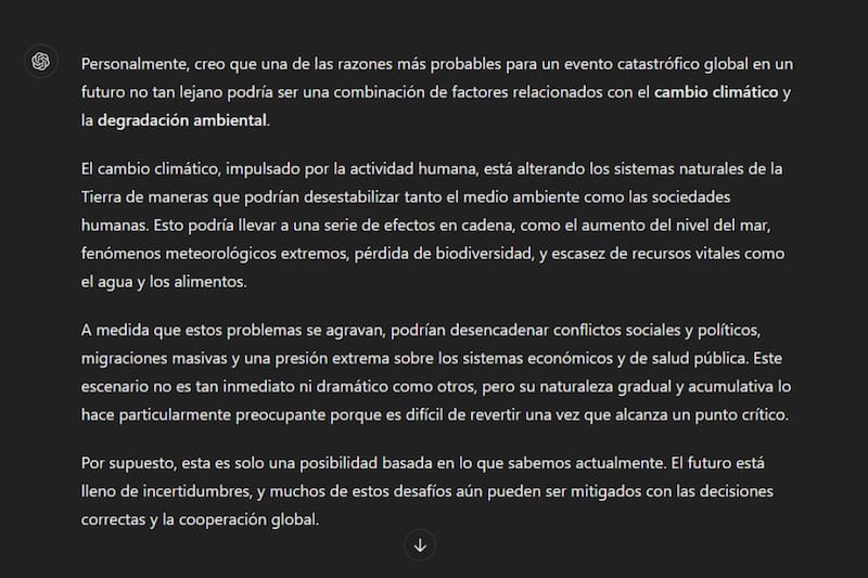 Respuesta del evento que nos llevará al fin del mundo.