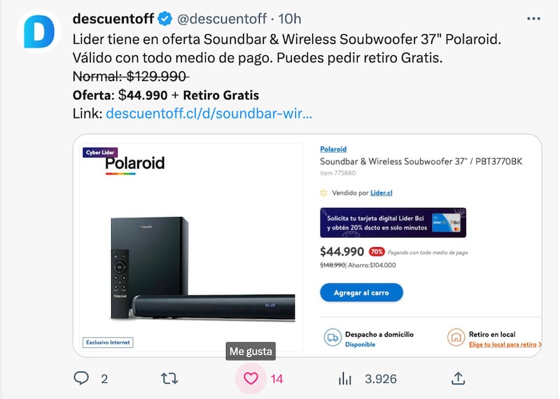 Soundbar & Wireless Soubwoofer 37" Polaroid
