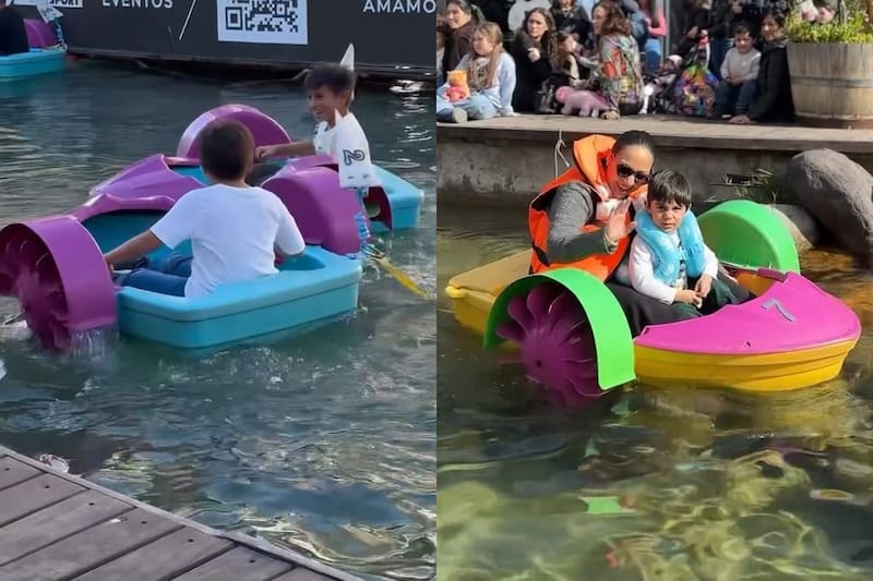 La laguna del local cuenta con entretenidos juegos para niños, como rodillos inflables y botecitos a manivela. Créditos: Captura de pantalla - Mall Sport en Instagram.