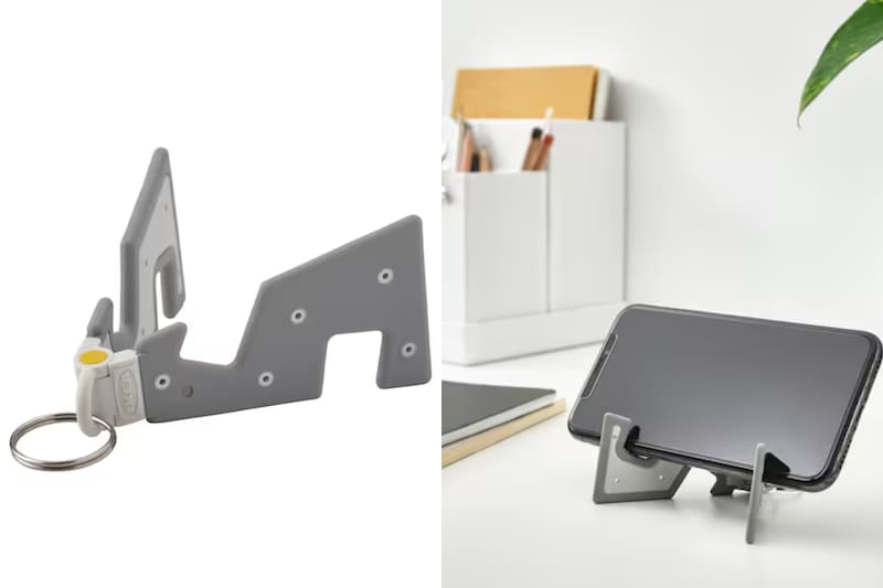 Portacelular de color gris, ideal para tener su móvil a la mano y estable.