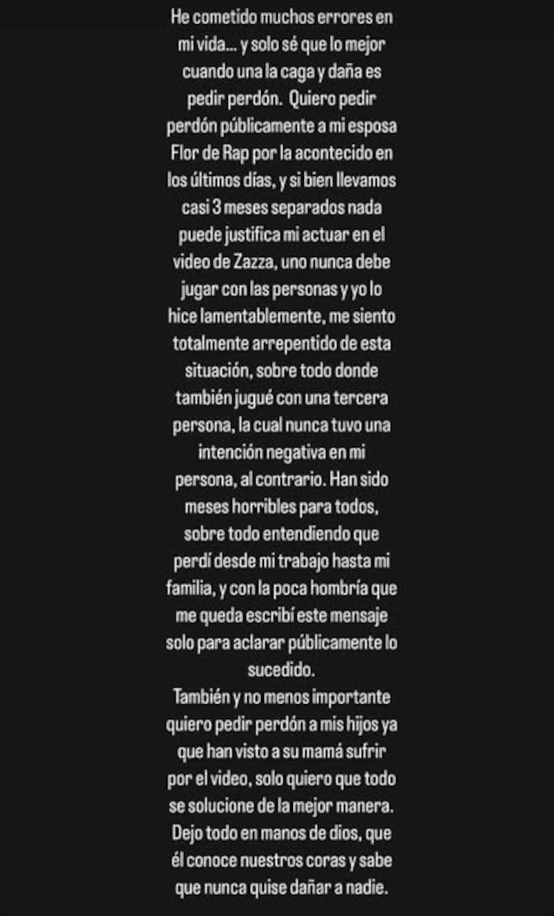 El cantante le pidió disculpas a Flor de Rap.