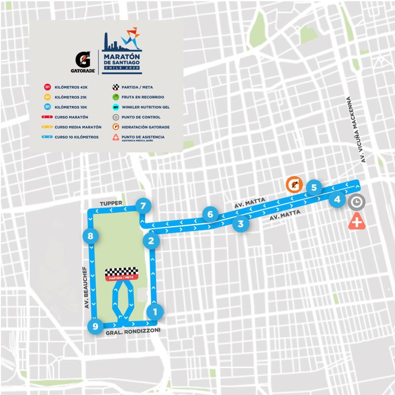El recorrido de 10k de la Maratón de Santiago 2023
