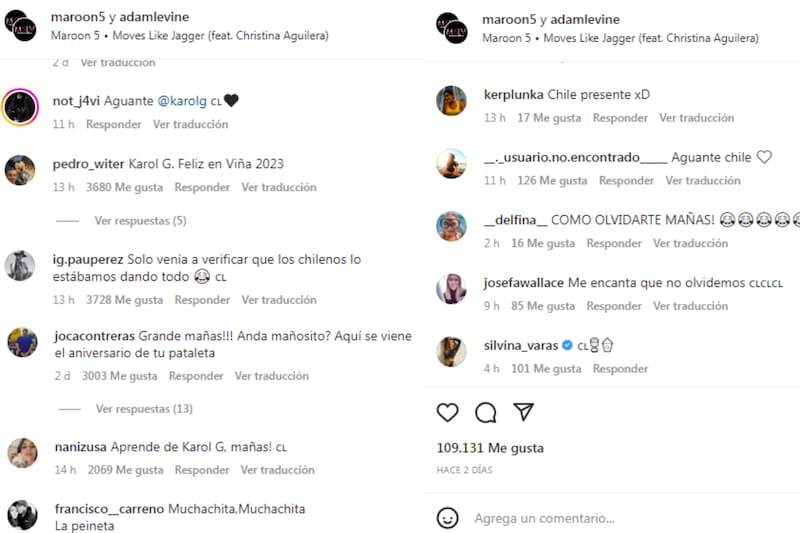 Estos son algunos de los comentarios que recibió Adam Levine en su última publicación.