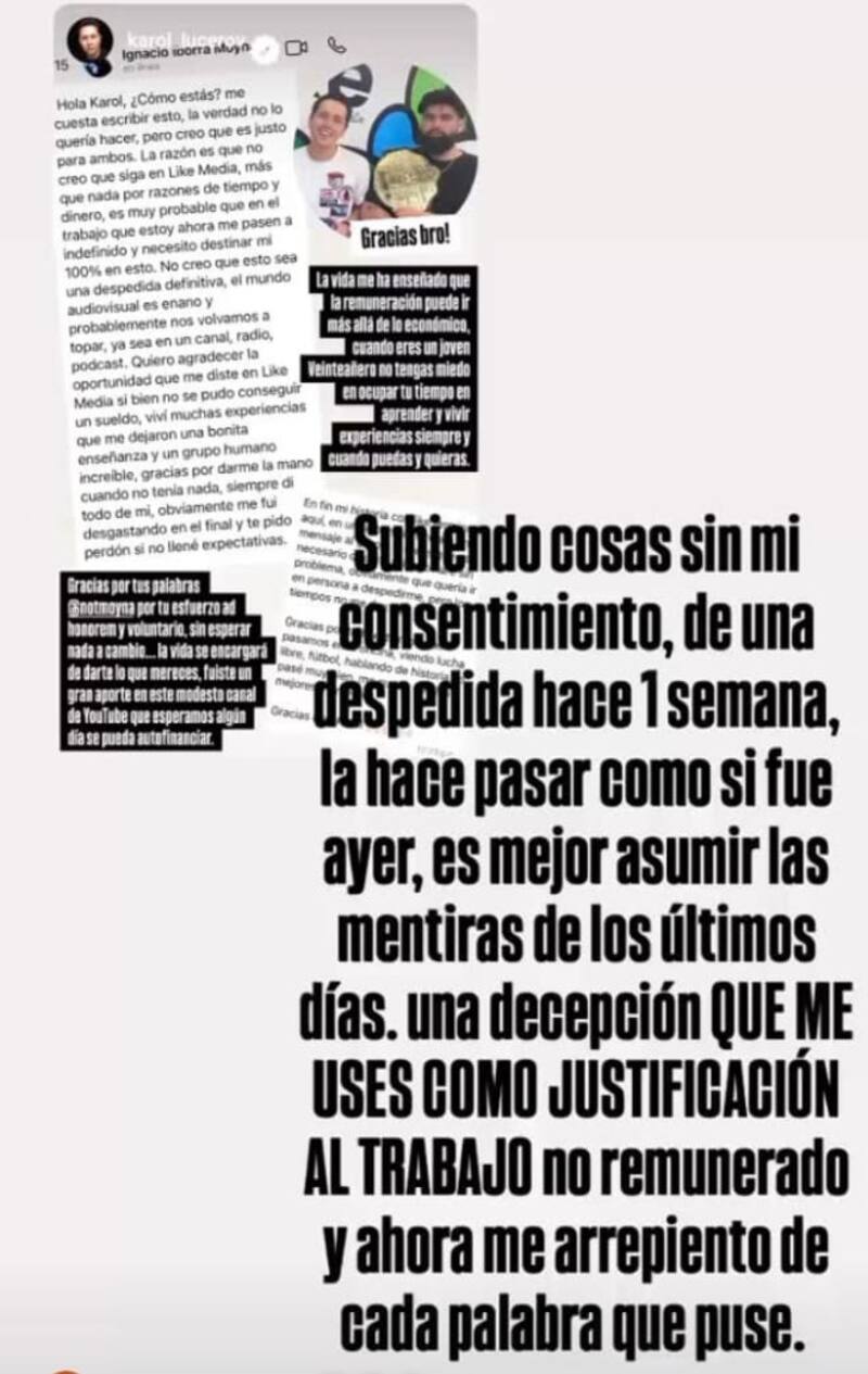 El exintegrante de Like Media se lanzó contra Karol Lucero. Créditos: Instagram