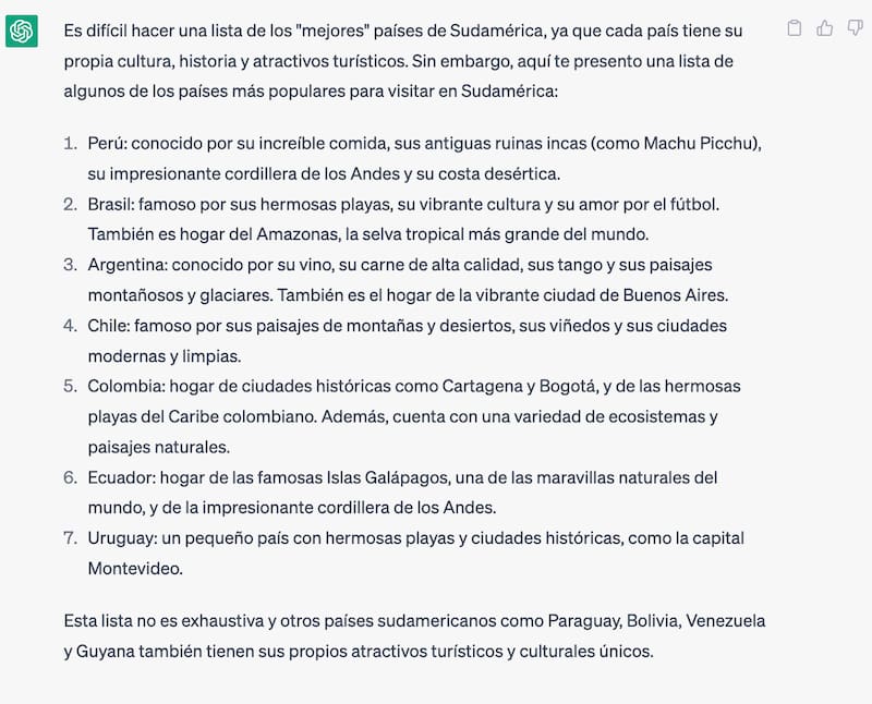 Esta fue la respuesta a nuestra pregunta sobre los mejores países de Sudamérica.