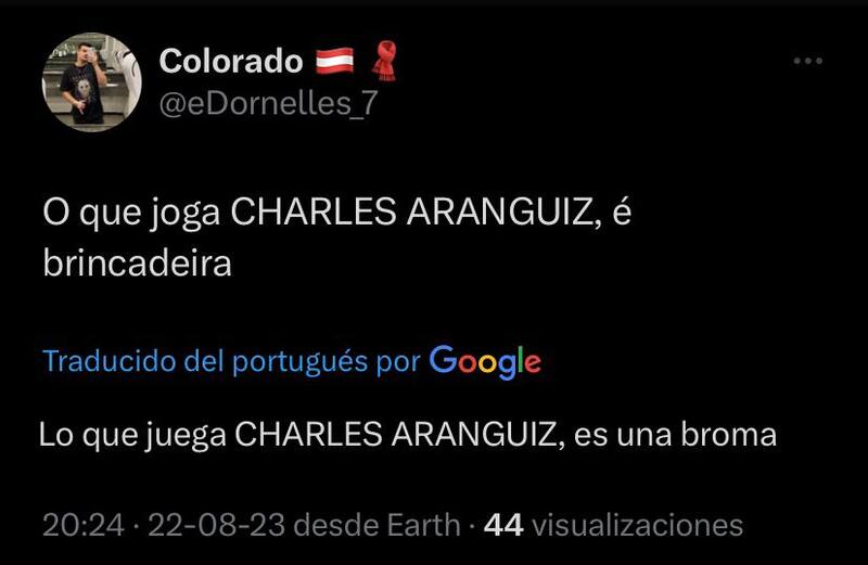 Elogios de los hinchas del Inter de Porto Alegre al ex Universidad de Chile, Charles Aránguiz.