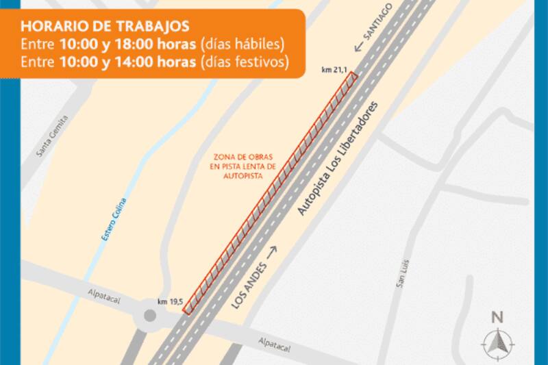 Trabajos de pavimentación en autopista Los Libertadores. Créditos: Chicureo Hoy.