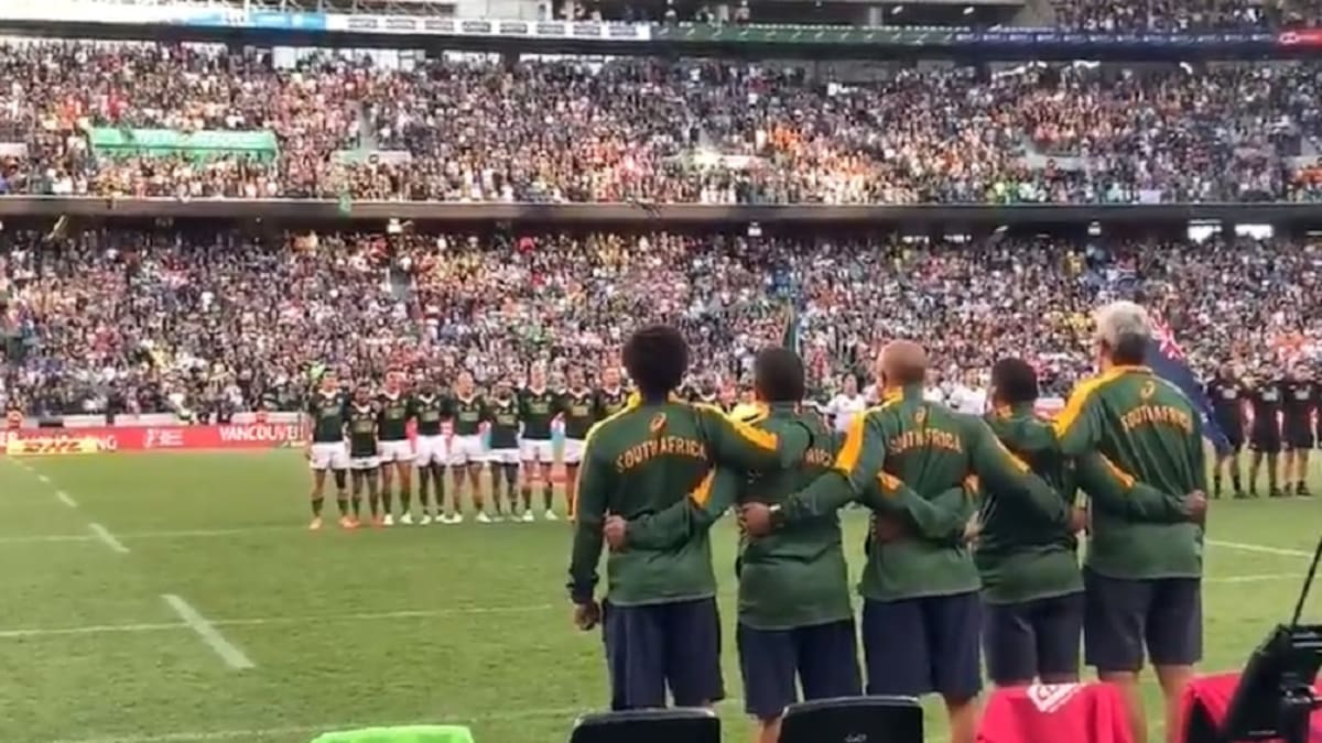 Emocionante entonación del himno de Sudáfrica en el Rugby Seven