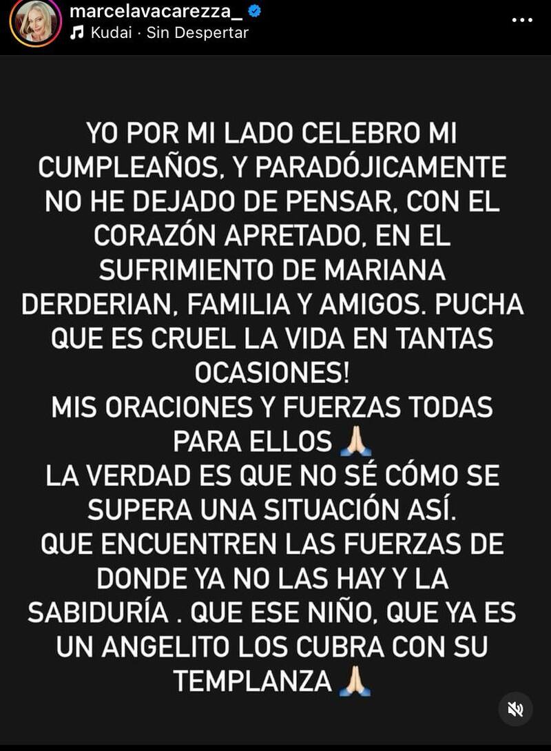 Marcela Vacarezza le envió todo su amor a Mariana Derderián.