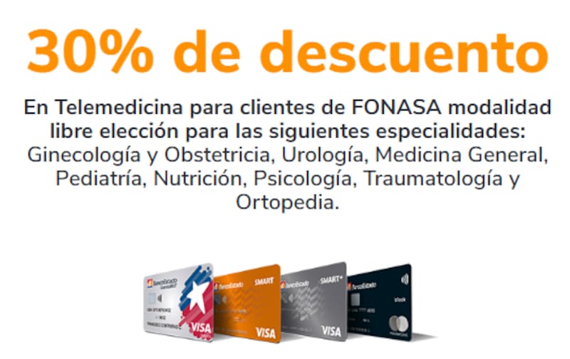 Esta entidad entrega 30% de rebaja en IntegraMédica, exclusivo por telemedicina.