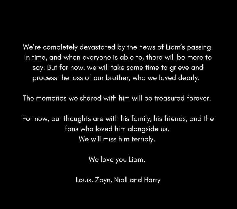 One Direction se refirió a la muerte de Liam Payne.