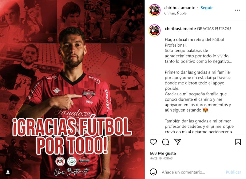 El jugador Christian Bustamante comunicó su retiro del fútbol.