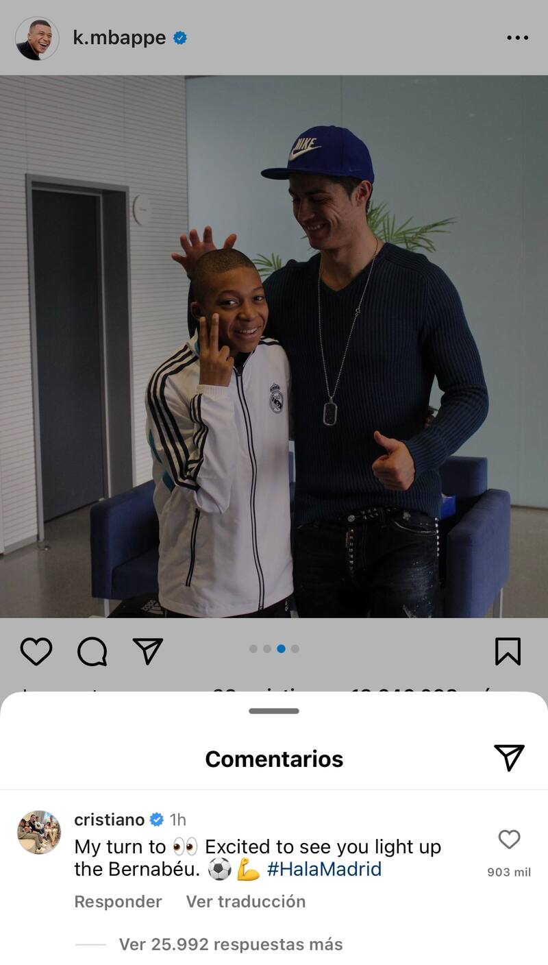 Cristiano Ronaldo comentó la publicación de Mbappé