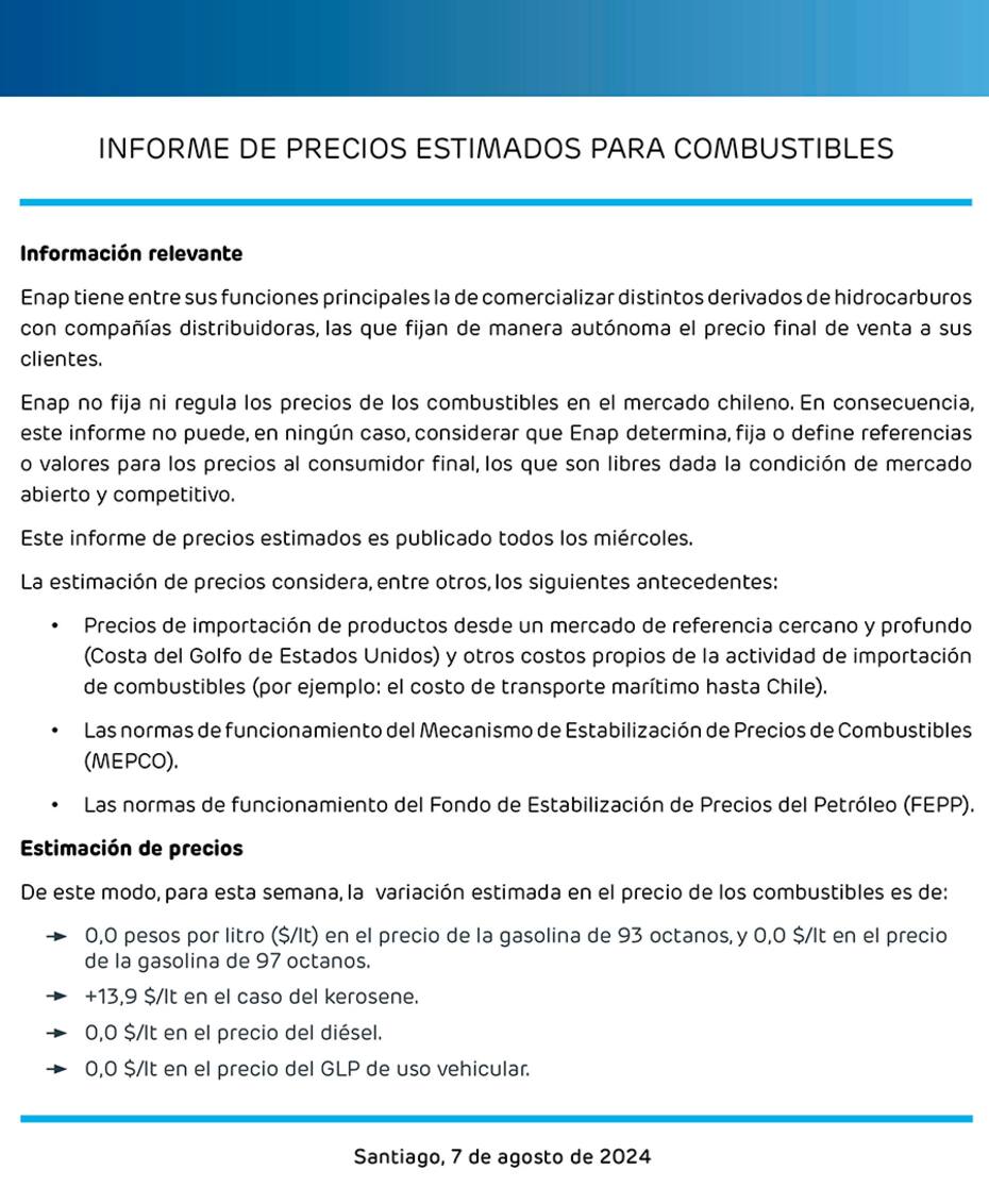 La entidad anunció que la parafina aumentará en $14 por litro a contar de este jueves.