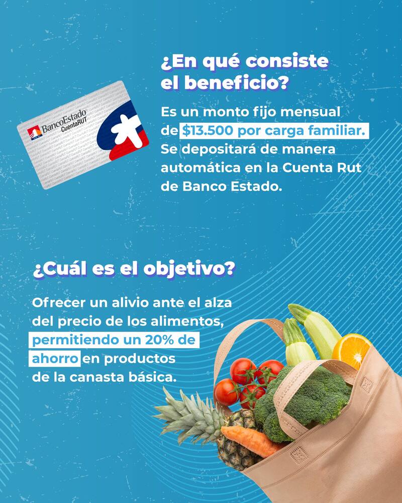 El beneficios entrega un monto mensual de $13.500 por cada carga familiar. Créditos: Banco Estado.