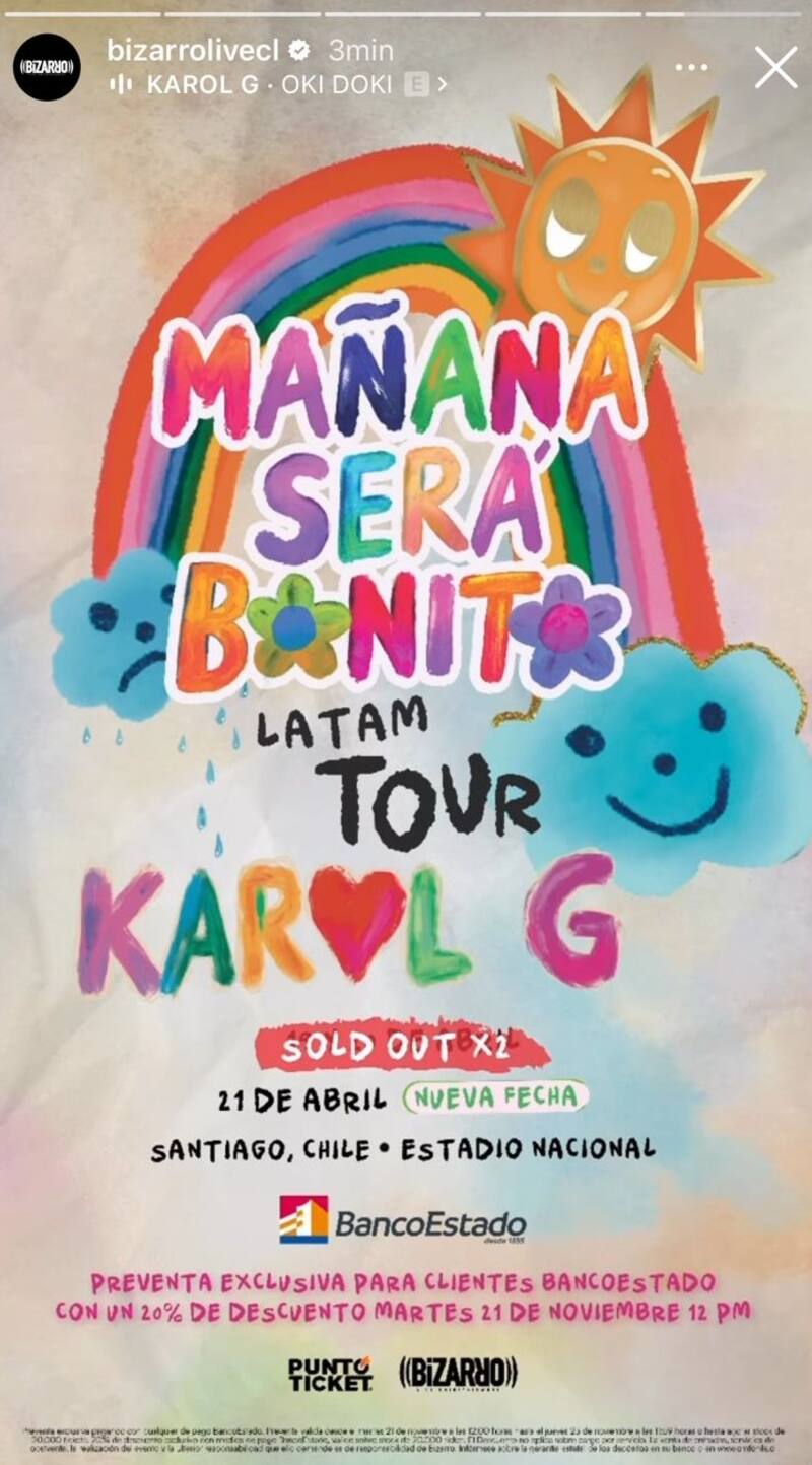 La cantante colombiana logró agotar entradas para dos fechas pactadas para abril en el Estadio Nacional.