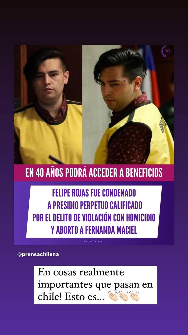 Declaraciones de Angie Alvarado ante condena a Felipe Rojas. Créditos: @angitaaalvarado