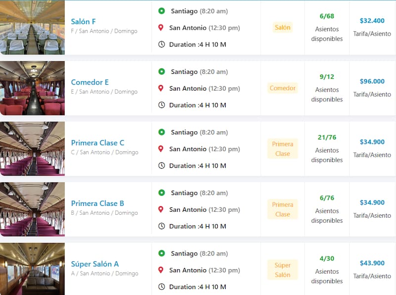 Estos son los valores por persona para el viaje programado para este domingo 22 de febrero. Foto: Tren del Recuerdo.