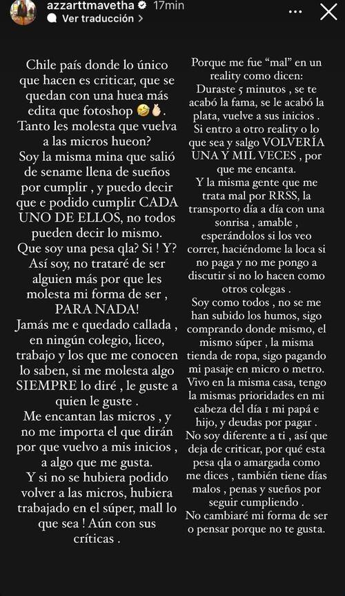 Azzartt Maveth responde a las burlas por volver a las micros.