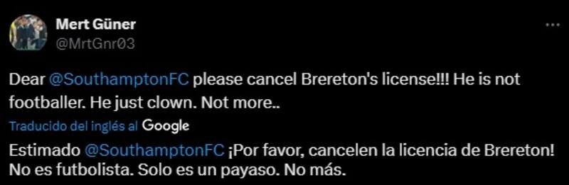 Los hinchas del Southampton criticaron duramente a Ben Brereton.