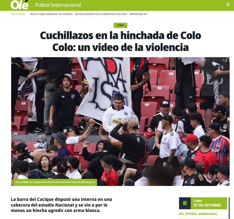 abordó la pelea entre barras de Colo Colo en el Estadio Nacional.
