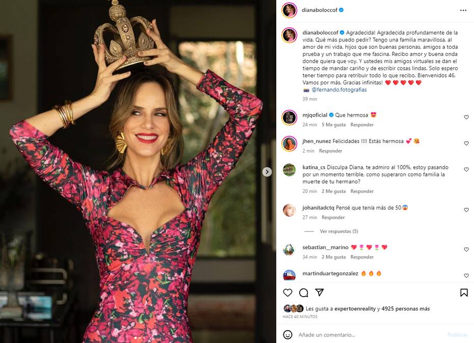 A través de redes Sociales, Diana Bolocco compartió unas fotografías y una dedicatoria agradeciendo a todos por el gran apoyo que le han dado.