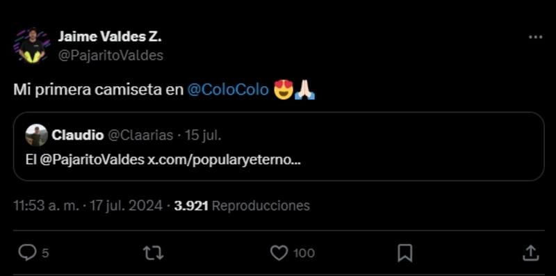 El posteo de Jaime Valdés que generó más de 100 reacciones en redes sociales.