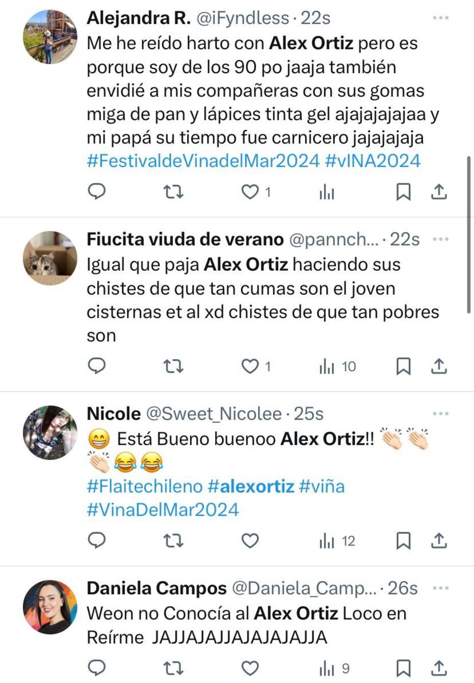 Reacciones de la red social X por la presentación de Alex Ortiz en el Festival de Viña 2024.