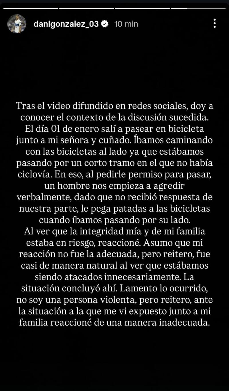 El defensa aclaró lo ocurrido en la vía pública. Foto: Captura