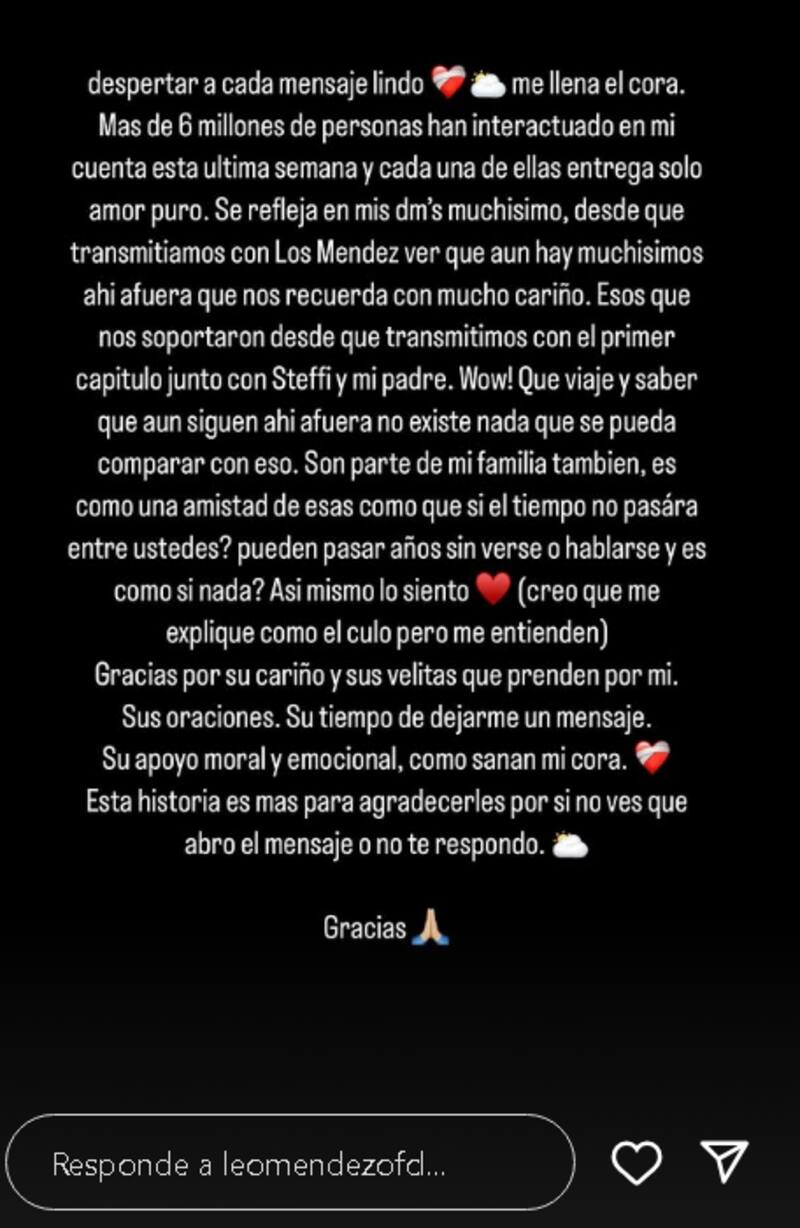 La reflexión del joven publicada en sus historias.