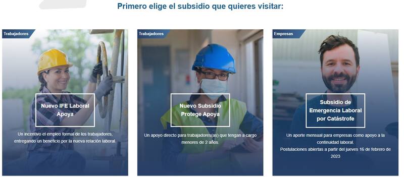 Para el Subsidio Portege, debes pulsar la opción que está en el medio. Créditos: subsidioalempleo.cl